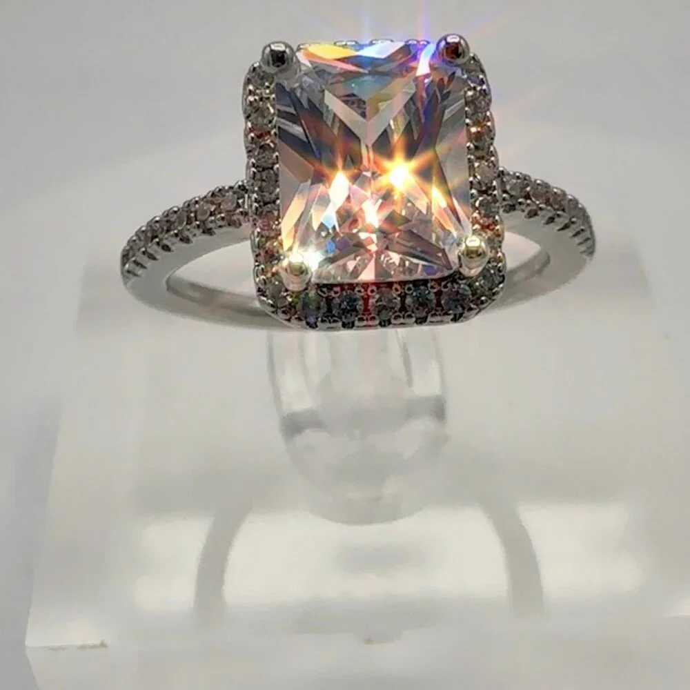 Radiant Cut Cubic Zirconia Halo Engagement Ring - Picture 5 of 9